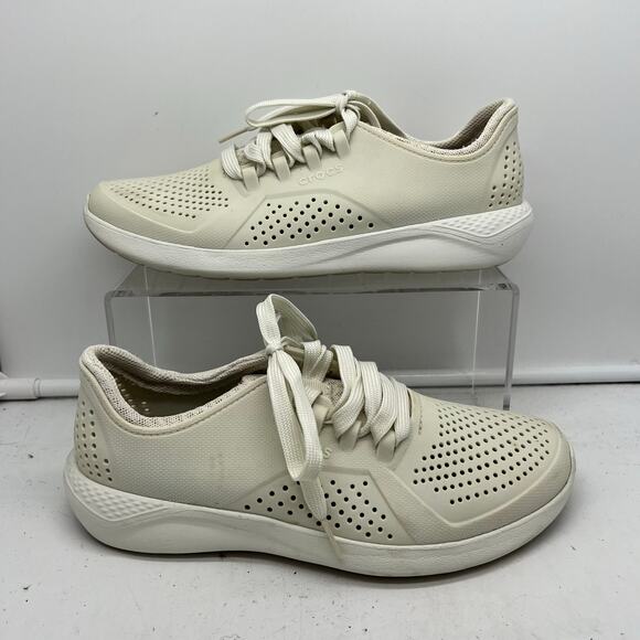 Crocs Shoes Womens 8 LiteRide Pacer Mesh Lace Up Breathable Sneakers Cream - Picture 1 of 8